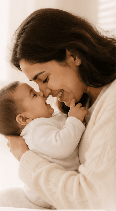 A mother holding her baby after a supported pregnancy journey