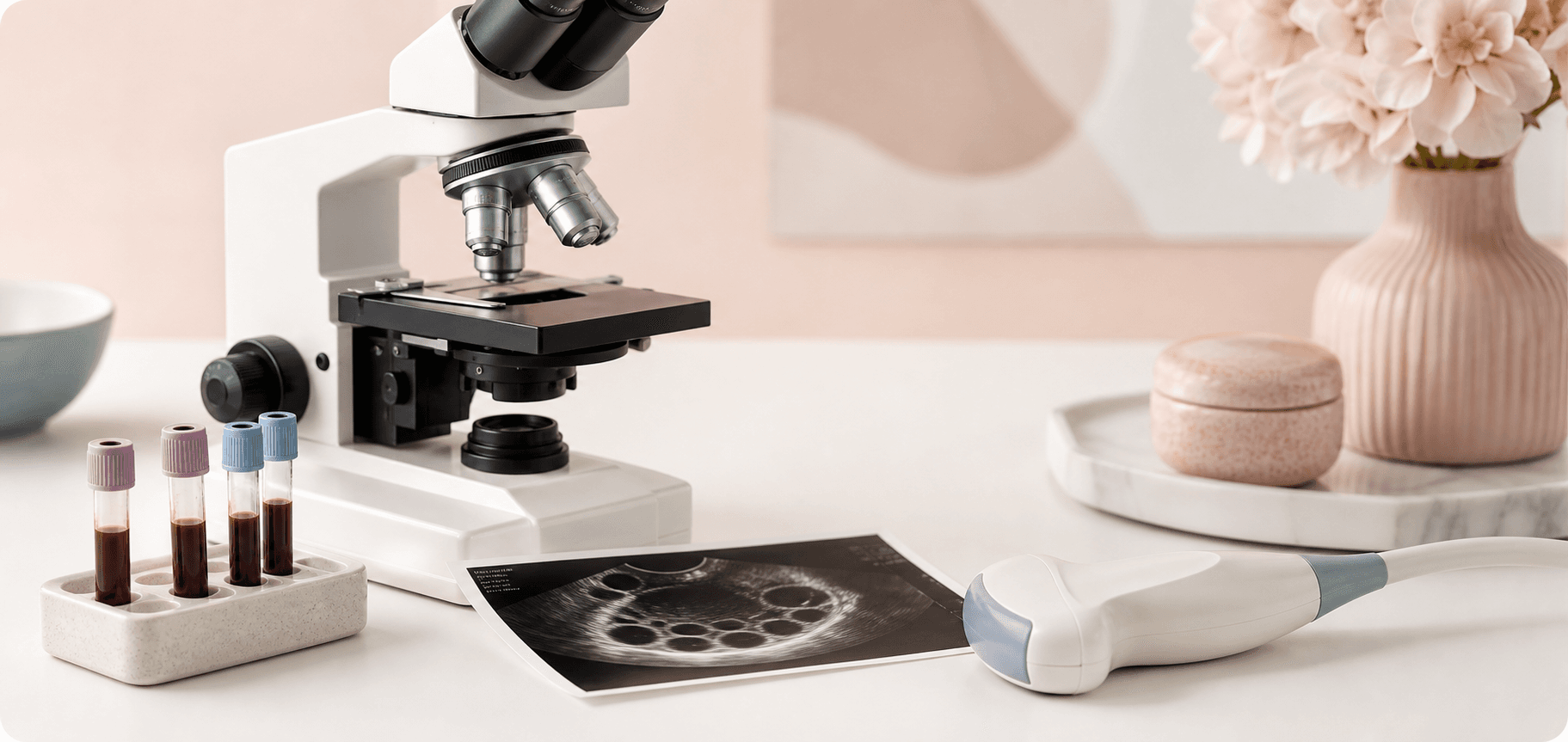 Fertility diagnostic tools including ultrasound, microscopy and laboratory tests