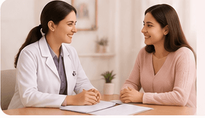 A doctor discussing an antenatal care plan with an expectant mother