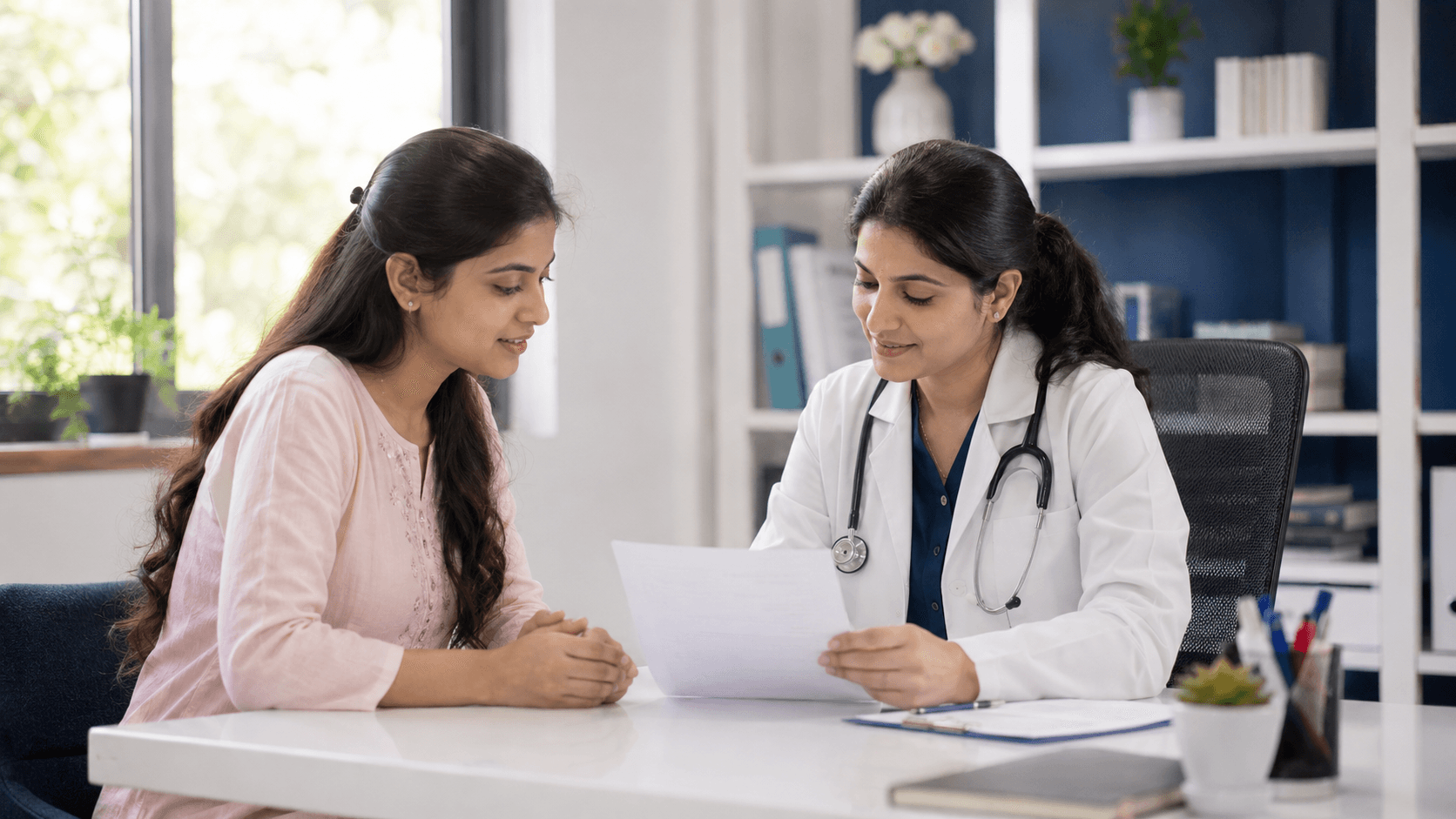 Doctor discussing gynaecology symptoms and treatment options with a patient